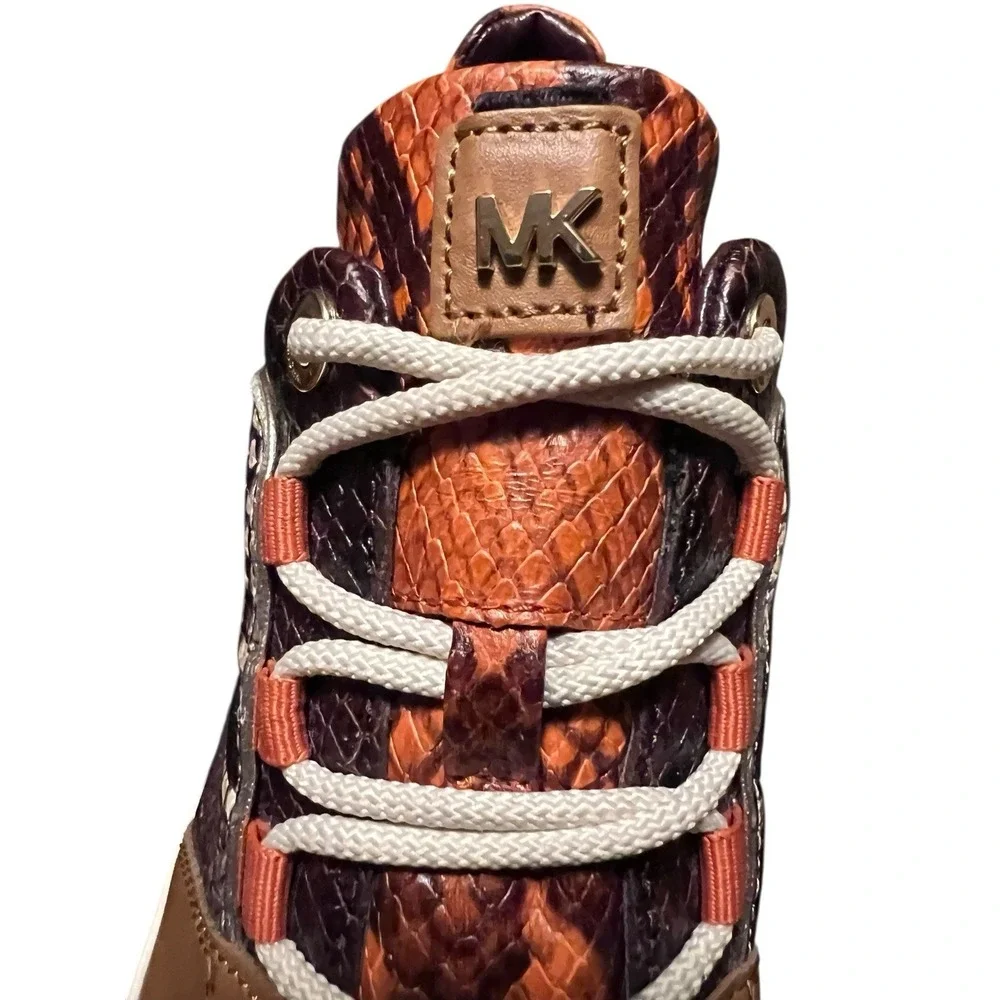 NWB Michael Kors Cosmo Woman's Sneakers Animal Snake Print Brown Gold Tan Sz‎ 9